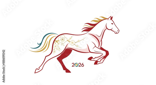 Running White Horse with Rainbow Mane.
