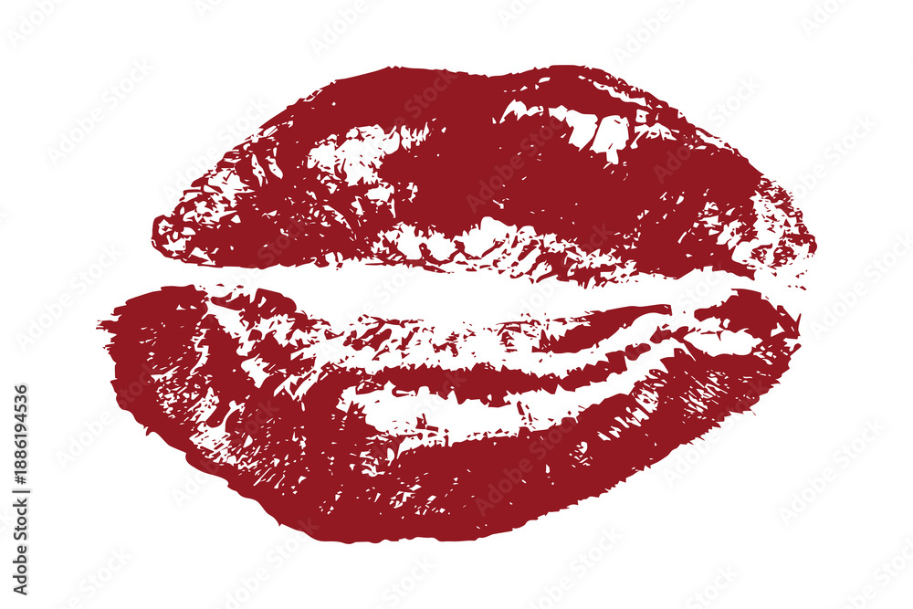 Fototapeta premium Lipstick kiss mark Romantic lip print Imprint of lips kiss Sexy lips makeup Female mouth Love symbol Design element for beauty fashion poster Valentines Day wedding