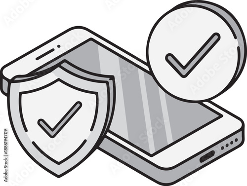 Mobile Security and Verification Icon with Smartphone and Shield