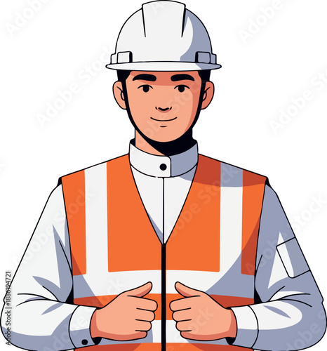 Smiling Construction Worker in Hard Hat and High-Visibility Vest