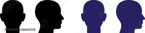 Four anonymous human head silhouettes in black and blue on white background