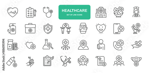 Healthcare Icons. Thin Line Symbol Elements Collection.