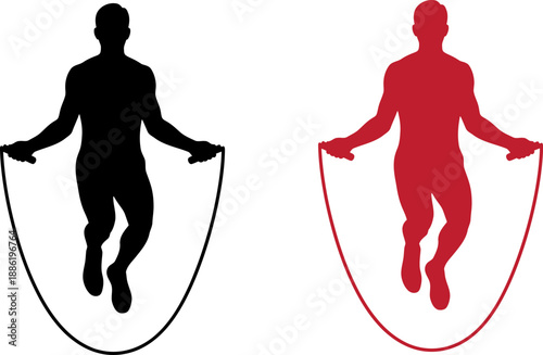 Jumping Rope Silhouettes, Black and Red, Fitness Icons