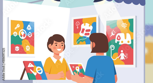 A meticulous flat design illustration showcasing an exquisite display of handcrafted jewelry at the Coconut Grove Arts Festival. This 2D vector emphasizes the intricate details of artisan crafts.