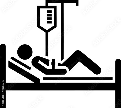 Patient lying in hospital bed with IV drip, medical treatment concept
