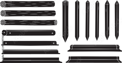 Collection of various metal nails and screws illustration set