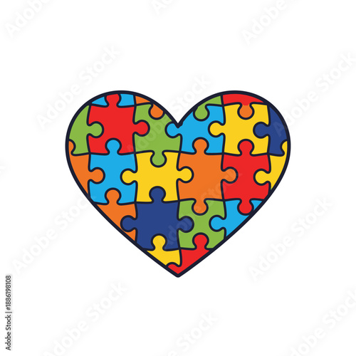 Colorful heart shaped puzzle pieces.