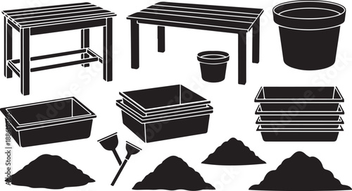 Gardening tools and supplies for planting and growing flowers