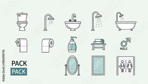 Bathroom Icons Set Collection Vector Illustration.