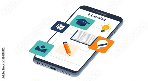 E-Learning Concept: Mobile Phone with Educational Icons