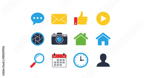 Collection of colorful flat icons for web and mobile apps