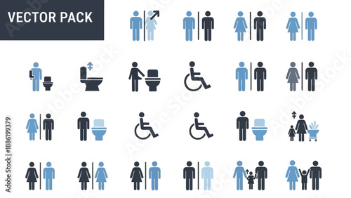Collection of modern vector icons representing restroom facilities and accessibility.