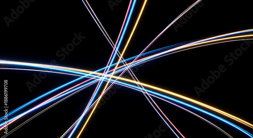 Colorful Light Trails Crossing on Black Background