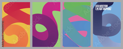 Abstract line wave gradient poster background vector set 10EPS. Cover template with vibrant line wave in motion. for social media, cover, banner, flyer, music, ads.