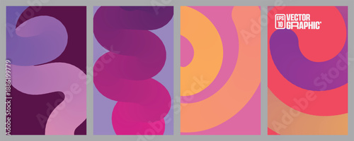 Abstract line wave gradient poster background vector set 10EPS. Cover template with vibrant line wave in motion. for social media, cover, banner, flyer, music, ads.