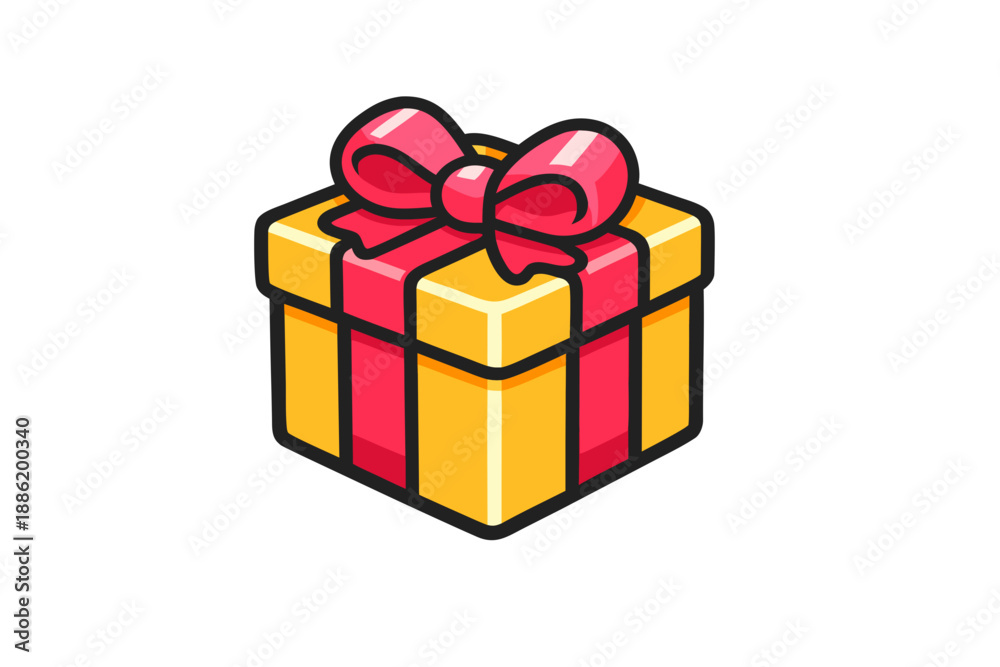 Obraz premium Vibrant Golden Gift Box with Pink Ribbon and Bow