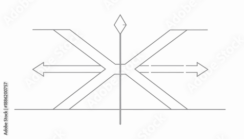 Schematic diagram of a railway diamond crossing with parallel tracks and directional arrows.