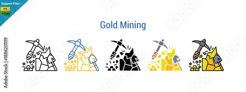 gold mining icon, multi syle icon, vector.

