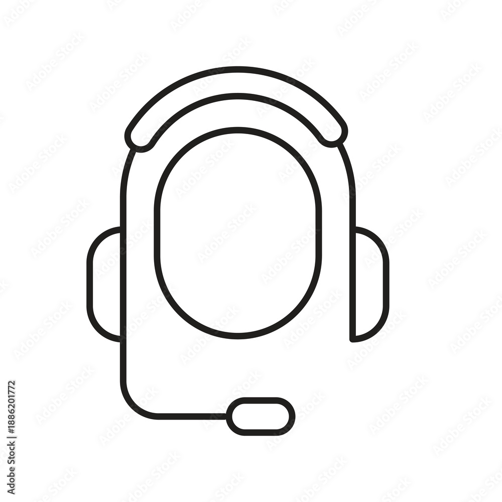 Fototapeta premium Customer Service Headset Editable Stroke Outline Icon,Call Center Headset Editable Outline Icon for Web and App..eps