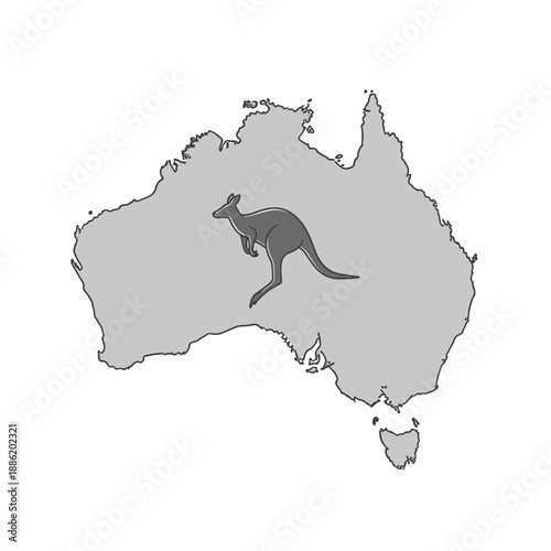 Kangaroo on Australian Map Icon.