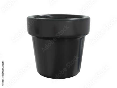 Empty Glossy Round Tapered Planter, Transparent Background, Black, 3D Render side view