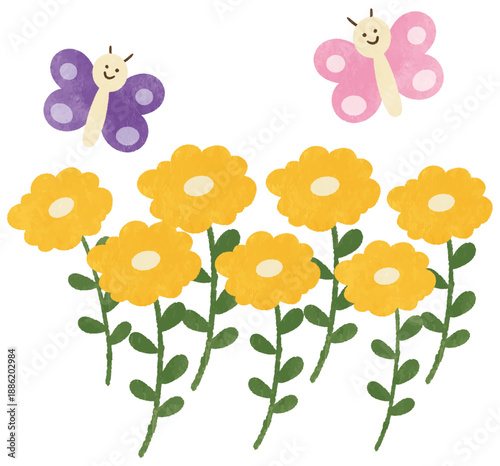 菜の花と蝶々のイラスト