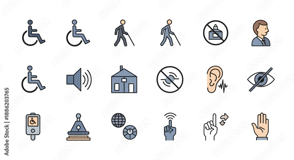 Fototapeta premium Accessibility Icons: Disability, Hearing, Vision, Mobility Aids