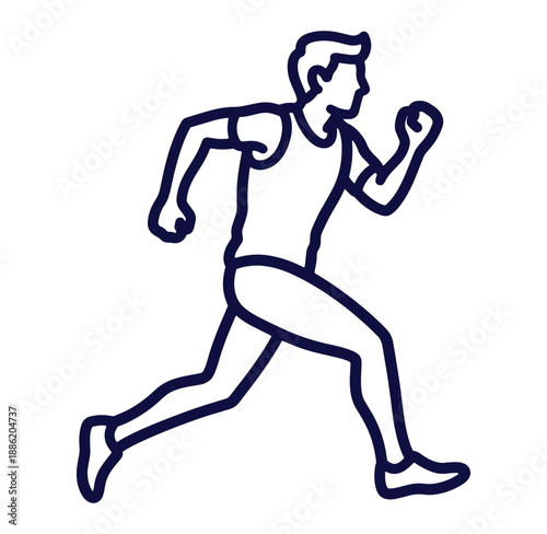 Running athlete silhouette in outline style depicting exercise and fitness movement