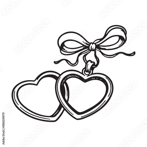 Two Intertwined Hearts with Ribbon Bow Vintage Illustration.