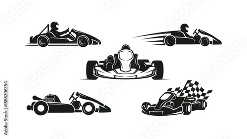 Go Kart Racing Icons: Speed, Competition, and Motorsport Vector Set
