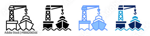 port icon set multiple style collection