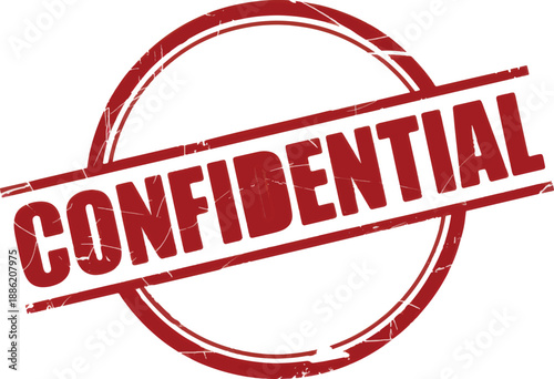 Confidential stamp in red ink on white background with distressed texture for official documents