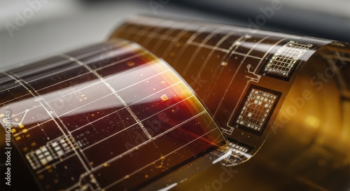 Flexible electronic circuitry displays intricate patterns on a thin, curved substrate