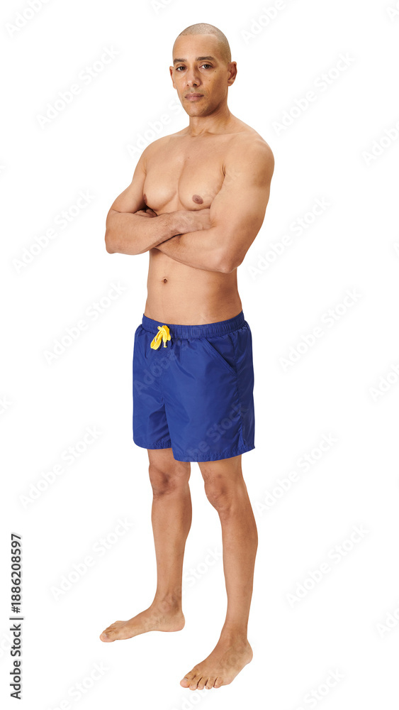 Fototapeta premium Png man in blue board shorts mockup swimwear