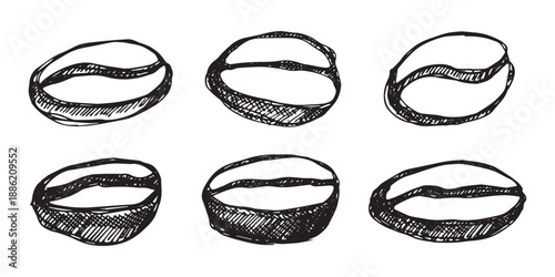 Set of hand drawn fresh roasted coffee bean Arabica robusta seed doodle Single element for design print packaging label decor