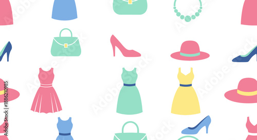 Fashionable Accessories Pattern: Dresses, Handbags, Heels, Hats