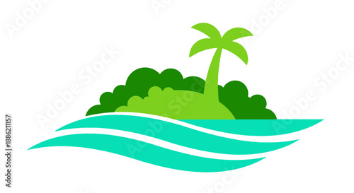 Tropical Island Paradise with Palm Tree and Ocean Waves