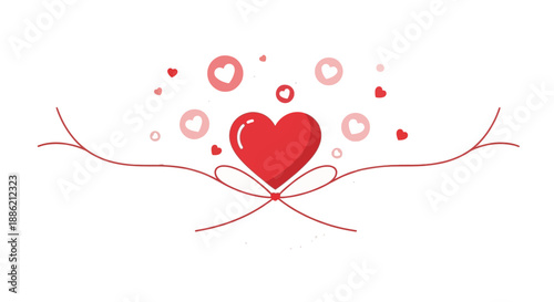 Red Heart with Pink Bubbles and Bow Decoration for Valentine's Day and Love Concepts