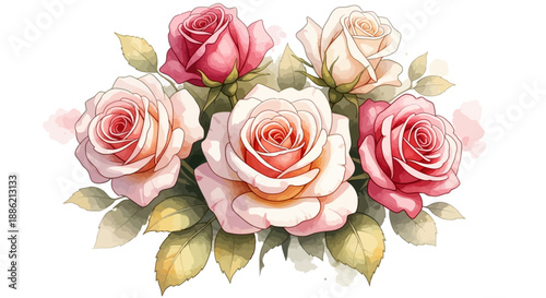 A bouquet of roses in pastel shades, beautifully illustrated with soft colors and delicate details