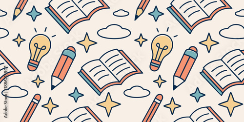 Seamless Learning Background Pattern Featuring Academic Creativity and Exploration, Discovery Education Concept, Clean Modern Vector Design