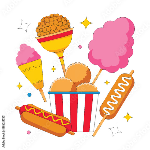 Bold flat vector illustration of the American flag, vibrant colors, patriotic symbol for Independence Day, isolated on white