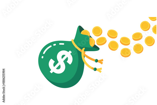 Money bag spilling out gold coins representing wealth and prosperity