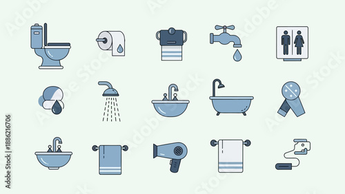Bathroom Icons Set Clean Modern Design.