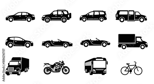 Collection of Vehicle Silhouettes Transportation Icons.
