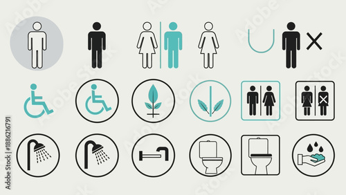 Collection of restroom and accessibility symbols.
