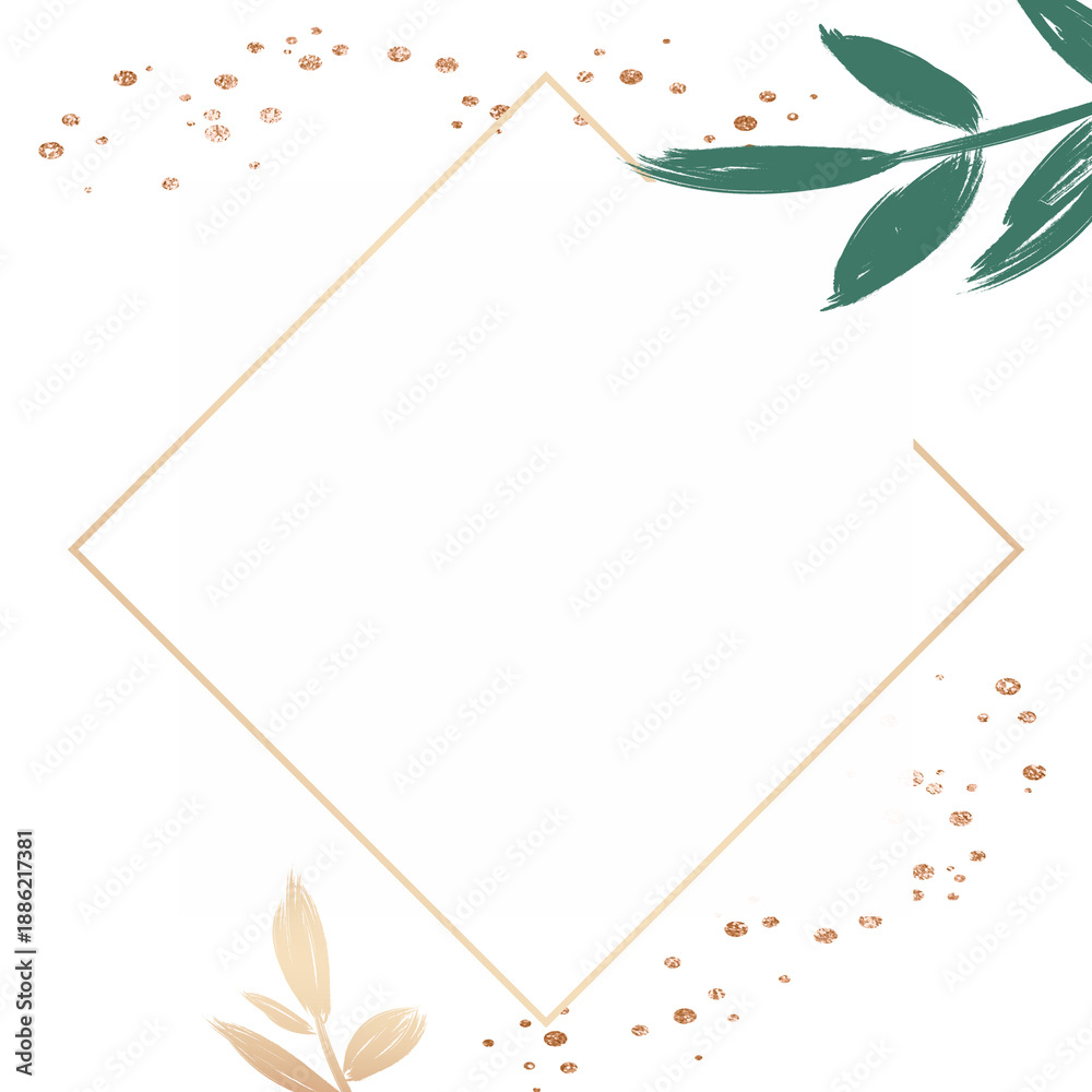 Obraz premium Frame png gold and green botanical leaves