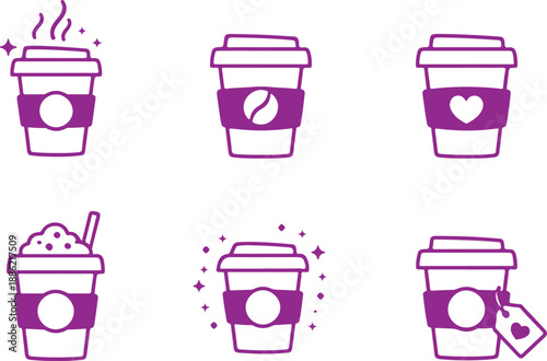 Tableau sur toile A charming collection of minimalist coffee cup icons showcasing various beverage