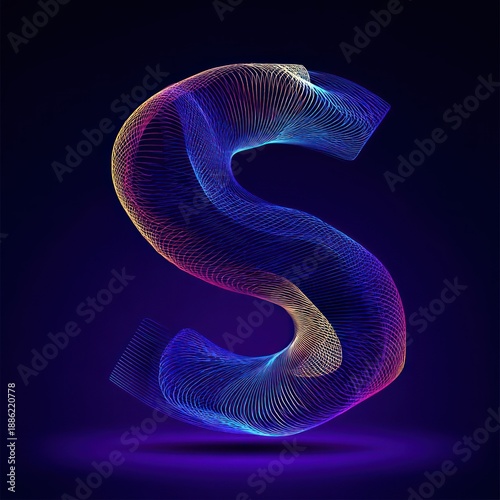 A stylized letter "S" is constructed from flowing, colorful, ethereal lines against dark background