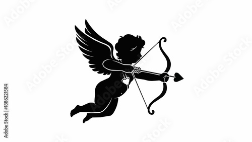 Silhouette of Cupid aiming his bow and arrow.