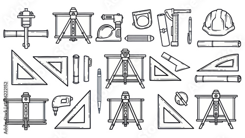 Engineering tools set vector illustration isolated white background